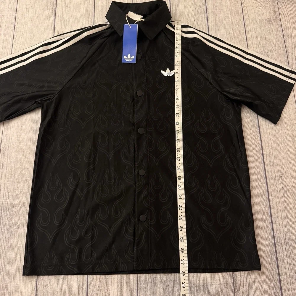 Adidas Originals Trefoil‎ Flame Jacquard Button Up Shirt Black Size Small NWT